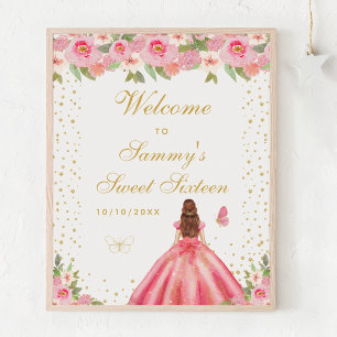 Pink Brown Hair Girl Sweet Sixteen Welcome Poster