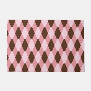 Pink Brown Harlequin Diamond Pattern Doormat