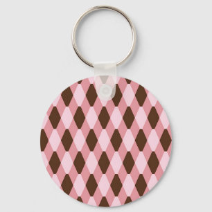 Pink Brown Harlequin Diamond Pattern Keychain