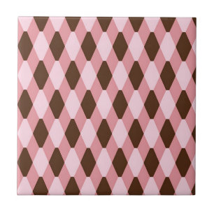 Pink Brown Harlequin Diamond Pattern Tile