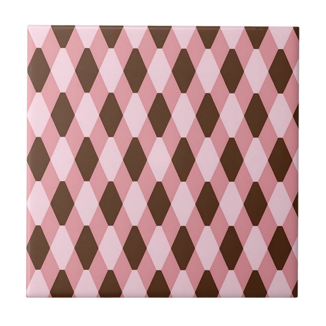 Pink Brown Harlequin Diamond Pattern Tile (Front)