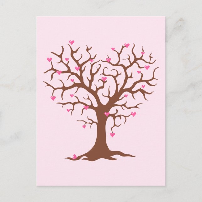 PINK BROWN HEART TREE SPRING LOVE CUTE GRAPHICS PO POSTCARD (Front)