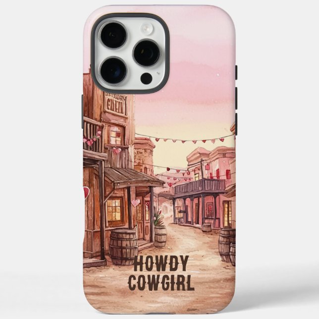 Pink Brown Hearts Cowgirl Wild West Town Case-Mate iPhone Case (Back)