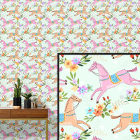 Pink Brown Horses & Flowers