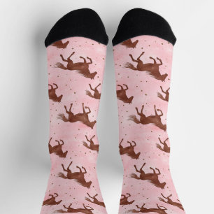 Pink Brown Horses Socks