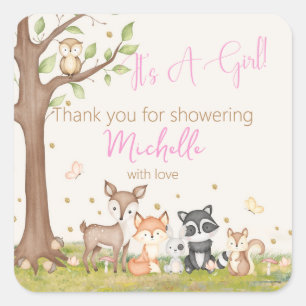 Pink Brown It's A Girl Baby Shower Square Sticker