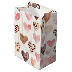Pink Brown Leopard Print Hearts Birthday Medium Gift Bag