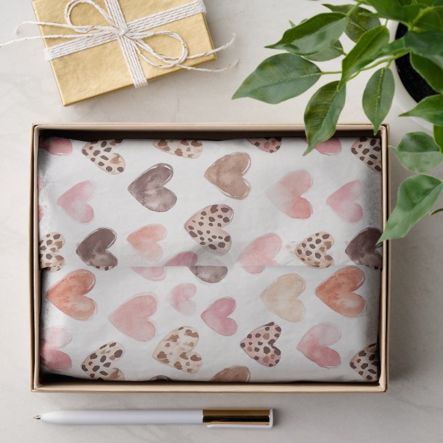 Pink Brown Leopard Print Hearts Birthday Tissue Paper (Gift)