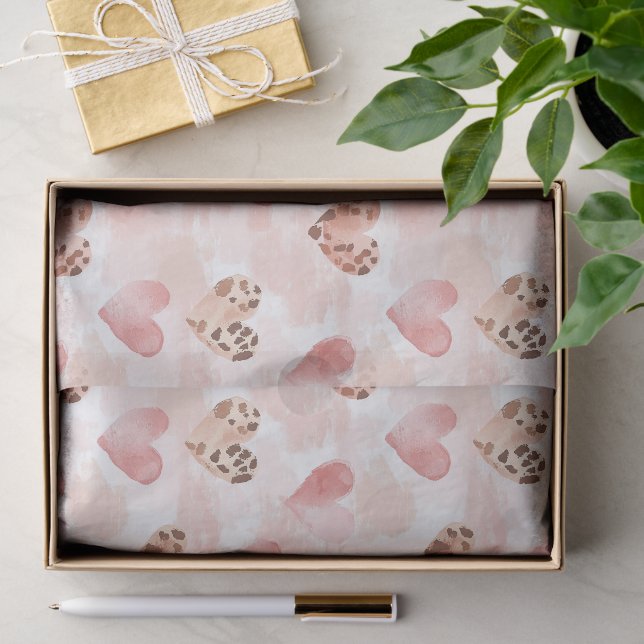Pink Brown Leopard Print Hearts Birthday Tissue Paper (Gift)