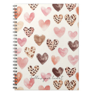 Pink Brown Leopard Print Hearts Notebook