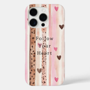 Pink Brown Leopard Print Hearts Stripes iPhone 16 Pro Case