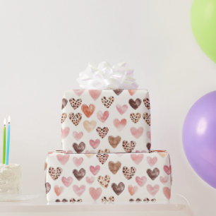 Pink Brown Leopard Print Hearts Wrapping Paper