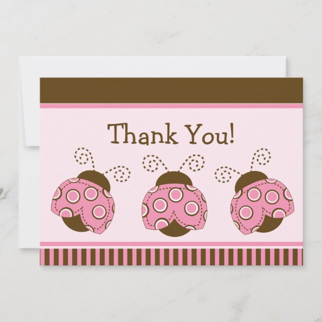 Pink & Brown Mod Ladybug Baby Shower Thank You (Front)