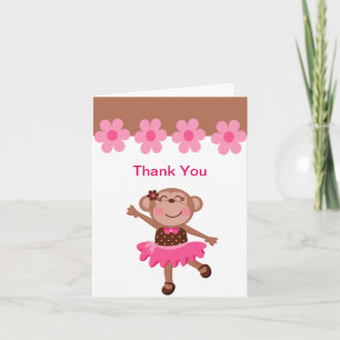 Pink & Brown Monkey Dancing in Tutu Girl Thank You