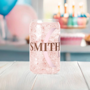 Pink Brown Monogram Name Can Glass