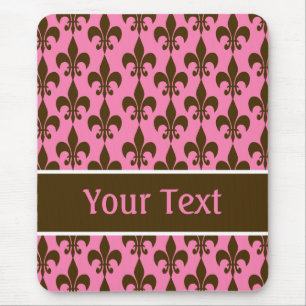 Pink Brown Personalized Fleur de Lis Mousepad