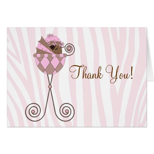 Pink Brown Pink Zebra Baby Shower Thank You Cards