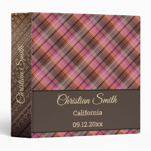 Pink brown Plaid Binder