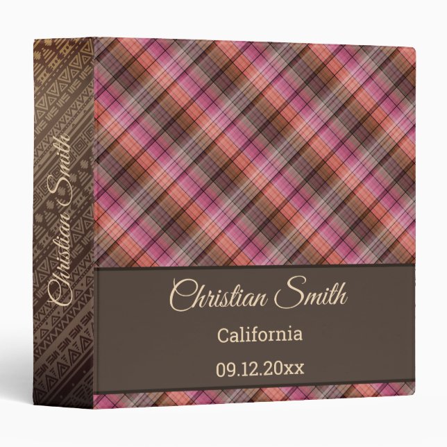 Pink brown Plaid Binder (Front/Spine)