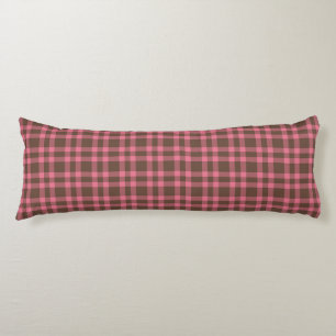Pink Brown Plaid Pattern Body Pillow
