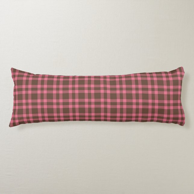 Pink Brown Plaid Pattern Body Pillow (Front)