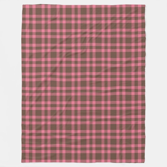 Pink Brown Plaid Pattern Fleece Blanket (Front)