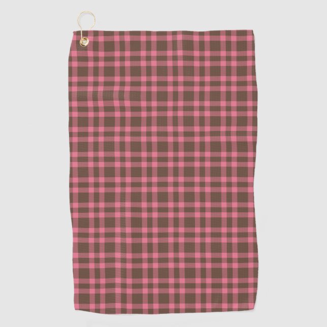 Pink Brown Plaid Pattern Golf Towel (Front)