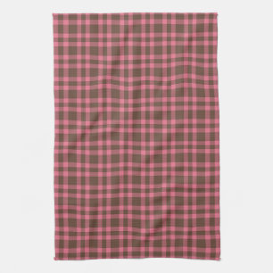 Pink Brown Plaid Pattern Kitchen Towel