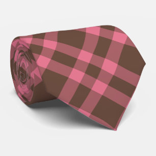 Pink Brown Plaid Pattern Tie