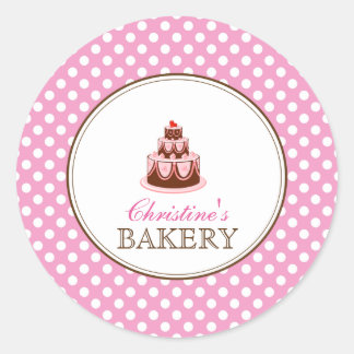 Pink & Brown Polka Dots Cake Bakery Sticker LABEL