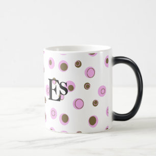 Pink Brown Polka Dots Monogrammed Magic Mug