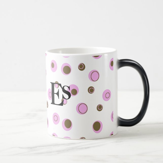 Pink Brown Polka Dots Monogrammed Magic Mug (Right)