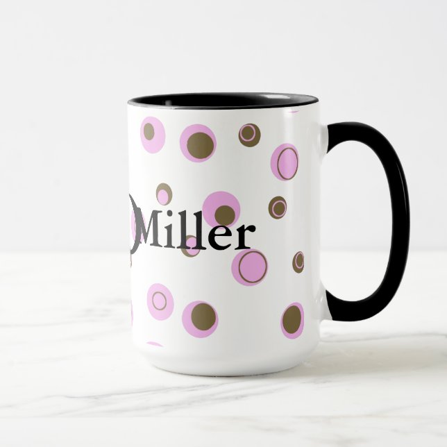 Pink Brown Polka Dots Monogrammed Mug (Right)