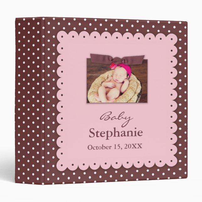 Pink Brown Ribbon Baby Photo Binder (Front/Spine)