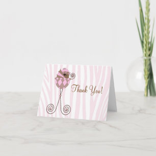 Pink Brown rose Zebra Baby shower Merci Cartes