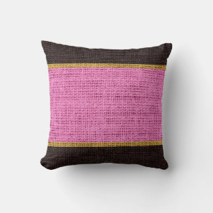 Pink & Brown Rustic Burlap Jute Background Throw Pillow