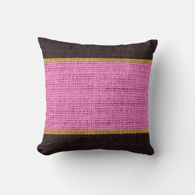 Pink & Brown Rustic Burlap Jute Background Throw Pillow (Front)