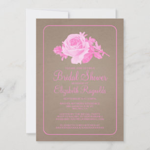 Pink Brown Rustic Floral Bridal Shower Invitations