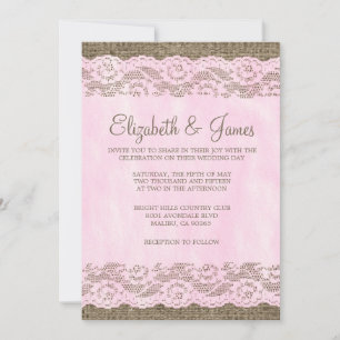 Pink & Brown Rustic Lace Wedding Invitations