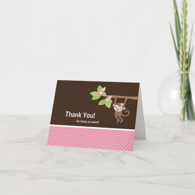 Pink & Brown Safari Singe Merci Carte Note (Devant)
