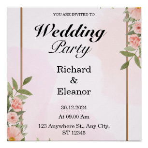 Pink & Brown Simple Wedding Party Poster