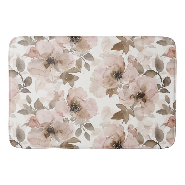 Pink Brown Southwestern Floral  Bath Mat (Front)