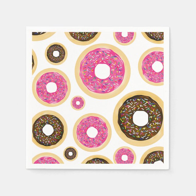 Pink & Brown Sprinkle Doughnuts Modern Birthday Pa Napkin (Front)