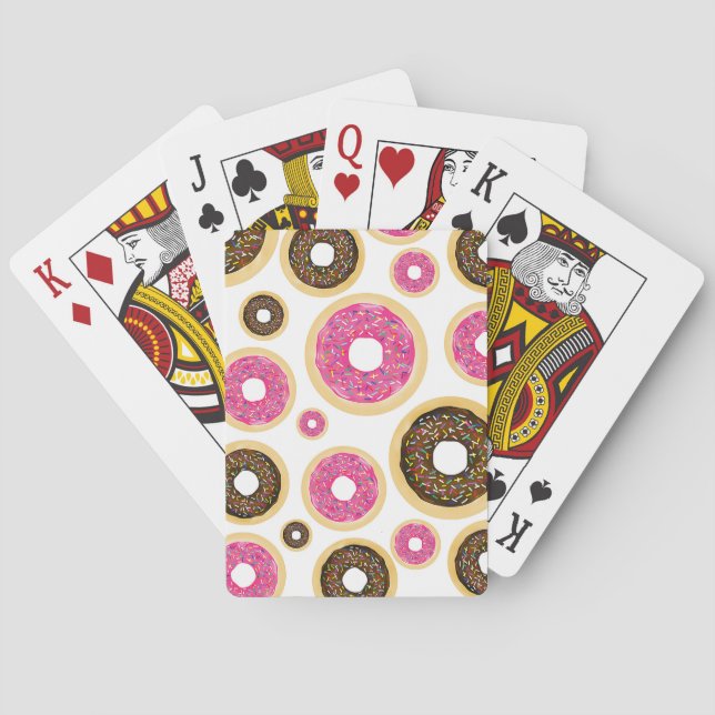 Pink & Brown Sprinkle Doughnuts Modern Birthday Pa Playing Cards (Back)