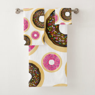 Pink & Brown Sprinkle Doughnuts Modern Fun Cute Bath Towel Set