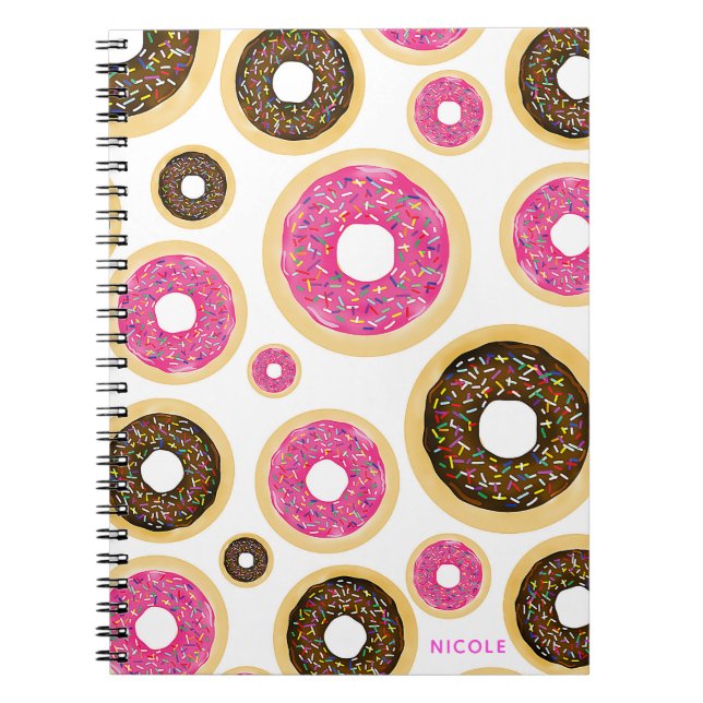 Pink & Brown Sprinkle Doughnuts Modern Fun Cute Notebook (Front)