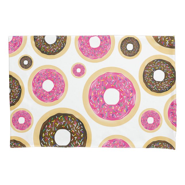 Pink & Brown Sprinkle Doughnuts Modern Fun Cute Pillowcase (Front)