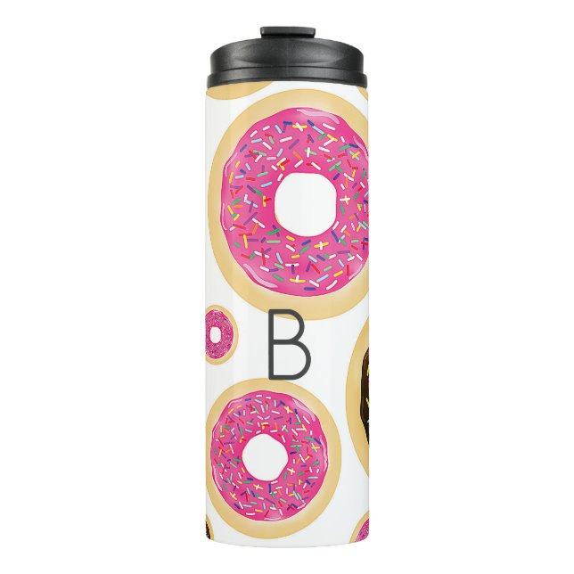 Pink & Brown Sprinkle Doughnuts Modern Fun Cute Thermal Tumbler (Front)