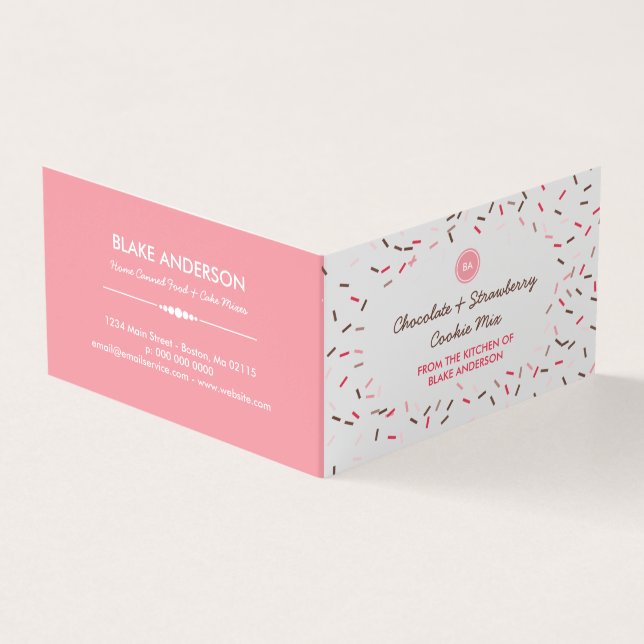 Pink Brown Sprinkles Homemade Cookie Mix Business Card (Outside)