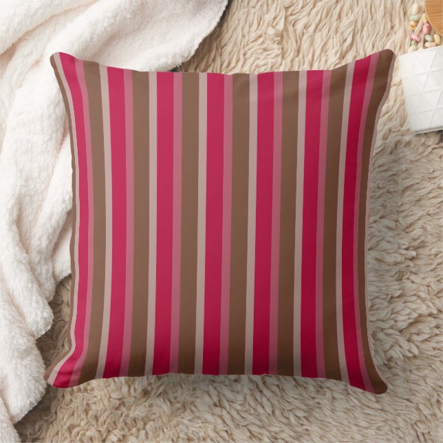 Pink Brown Striped Pattern Throw Pillow (Blanket)